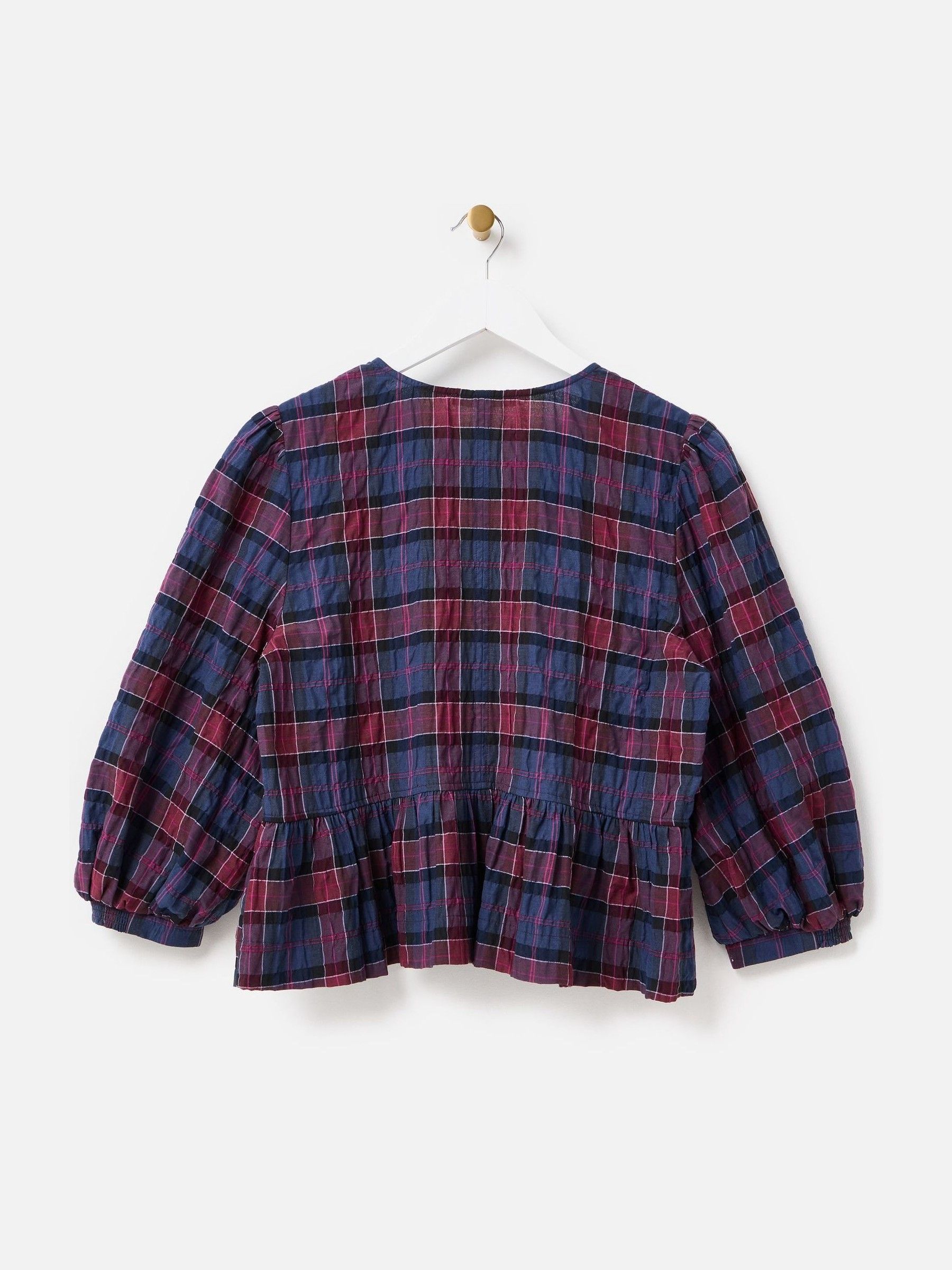 Checked Flared Peplum Top Peplum Top Checked New Crinkled Year-Round