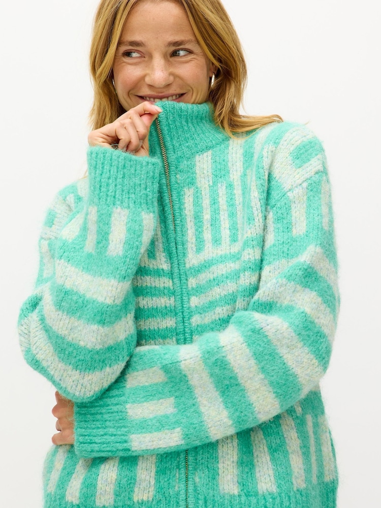 Oliver Bonas Green Zip Up Knitted Bomber Jacket - Image 1 of 8 Oliver Bonas Green Zip Up Knitted Bomber Jacket - Image 1 of 8