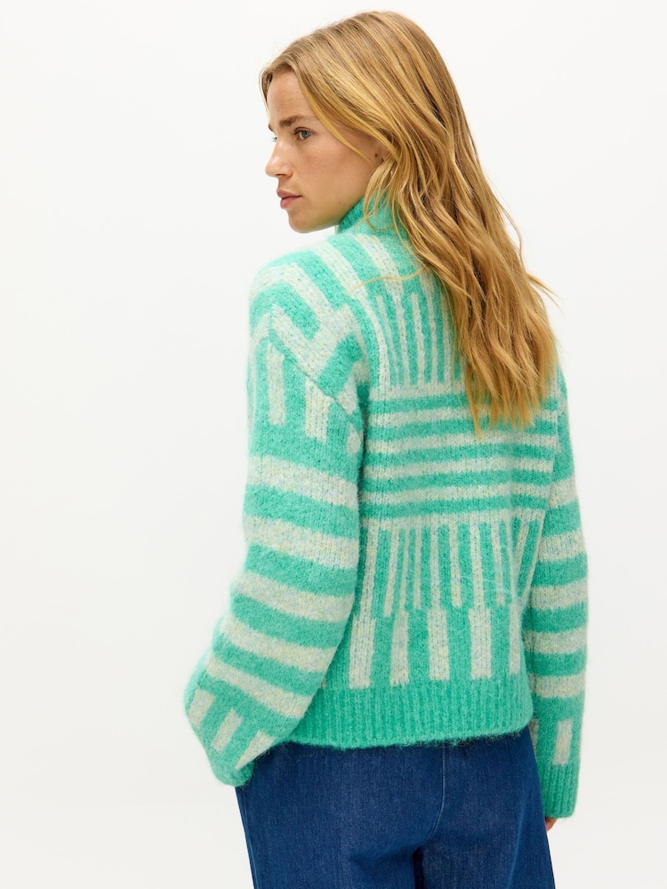 Oliver Bonas Green Zip Up Knitted Bomber Jacket - Image 2 of 8 Oliver Bonas Green Zip Up Knitted Bomber Jacket - Image 2 of 8