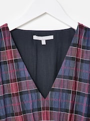 Oliver Bonas Blue Checked V-Neck Puff Sleeve Midi Dress - Image 5 of 8