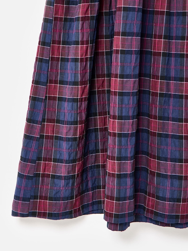 Oliver Bonas Blue Checked V-Neck Puff Sleeve Midi Dress - Image 8 of 8