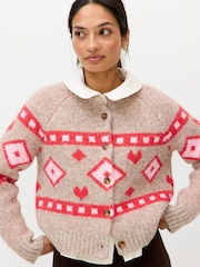 Oliver Bonas Natural Geometric Knitted Cardigan - Image 1 of 8
