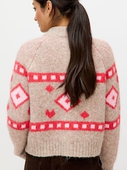 Oliver Bonas Natural Geometric Knitted Cardigan - Image 2 of 8