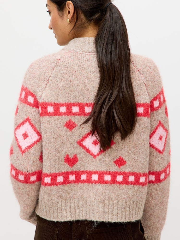 Oliver Bonas Natural Geometric Knitted Cardigan - Image 2 of 8