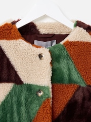 Oliver Bonas Black Geometric Patchwork Faux Fur Coat - Image 5 of 8