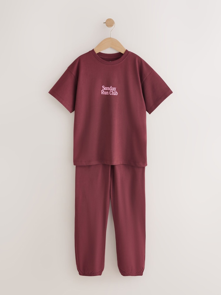 Burgundy Red slogan Jogger Pyjamas 1 Pack (3-16yrs) - Image 1 of 4
