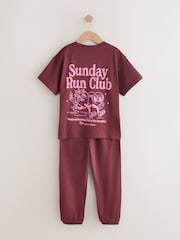 Burgundy Red slogan Jogger Pyjamas 1 Pack (3-16yrs) - Image 2 of 4