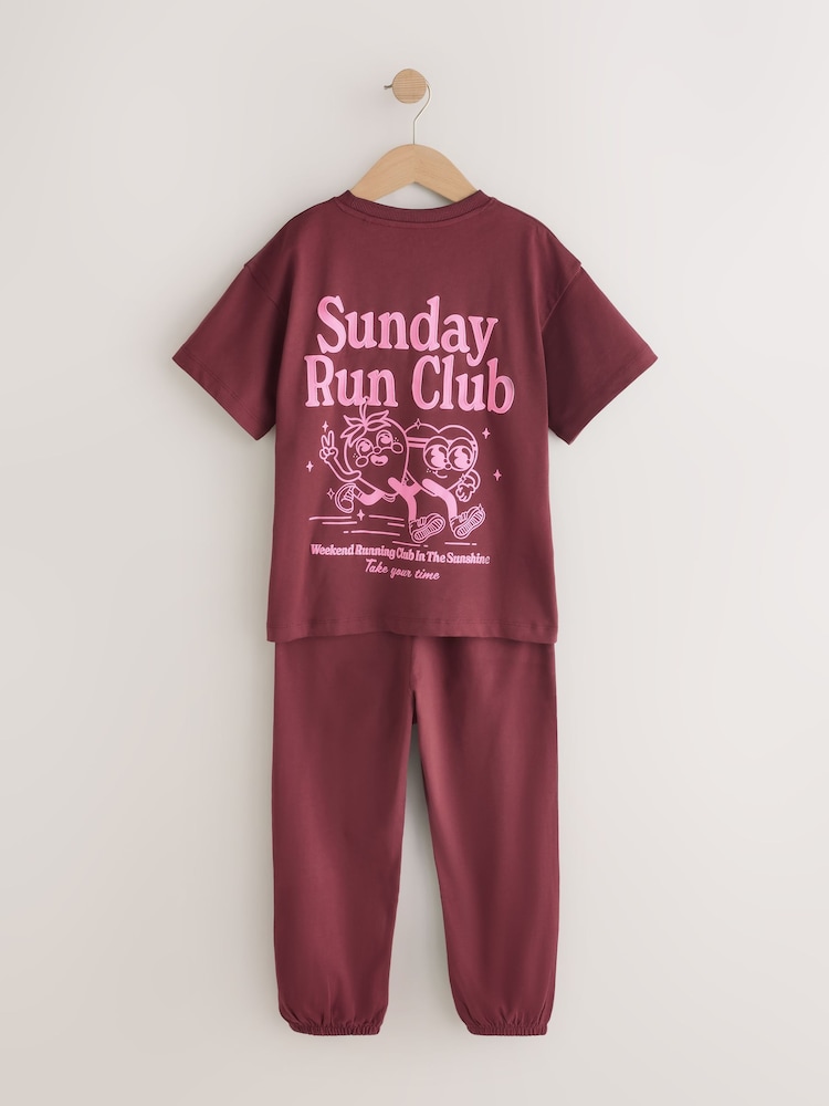 Burgundy Red slogan Jogger Pyjamas 1 Pack (3-16yrs) - Image 2 of 4