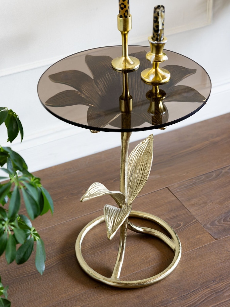 Rockett St George Gold Metal Floral Side Table - Image 1 of 7 Rockett St George Gold Metal Floral Side Table - Image 1 of 7