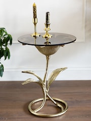 Rockett St George Gold Metal Floral Side Table - Image 4 of 7