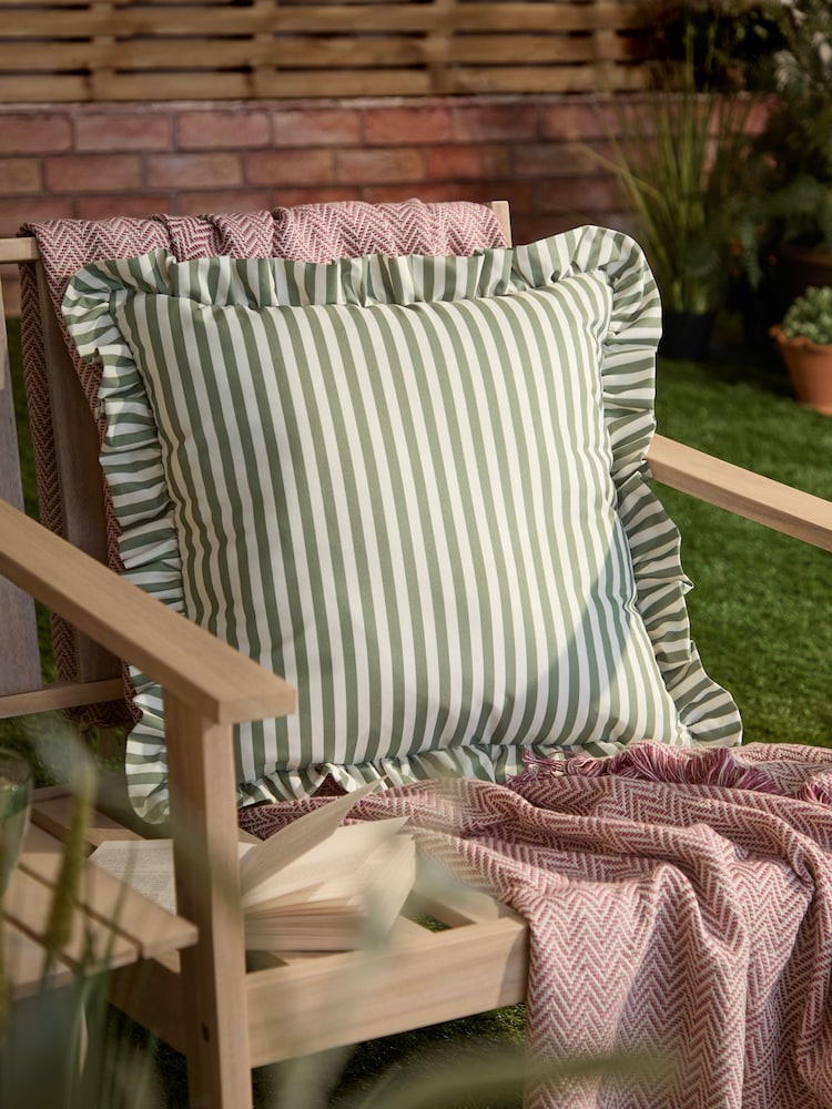 Wylder Green Millie Ruffle Striped Outdoor Cushion - Image 1 of 4
