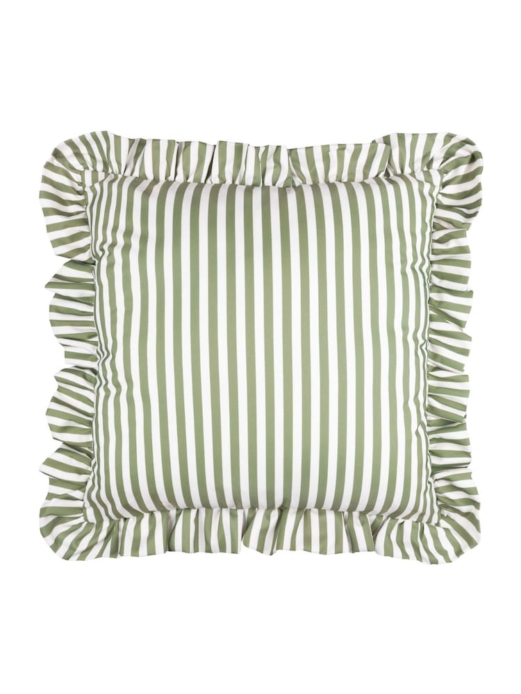 Wylder Green Millie Ruffle Striped Outdoor Cushion - Image 2 of 4