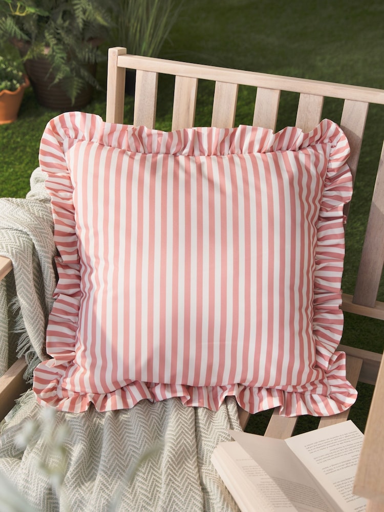 Wylder Pink Millie Ruffle Striped Outdoor Cushion - Image 1 of 5