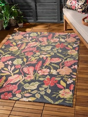 Furn Black Tropical Bloom Outdoor Rug - Image 1 of 6