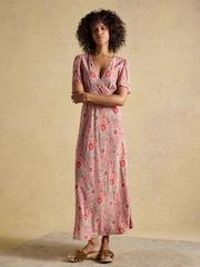 Joules Lainey Pink Floral Print Bias Cut Midi Dress - Image 1 of 8