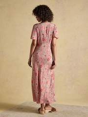 Joules Lainey Pink Floral Print Bias Cut Midi Dress - Image 2 of 8