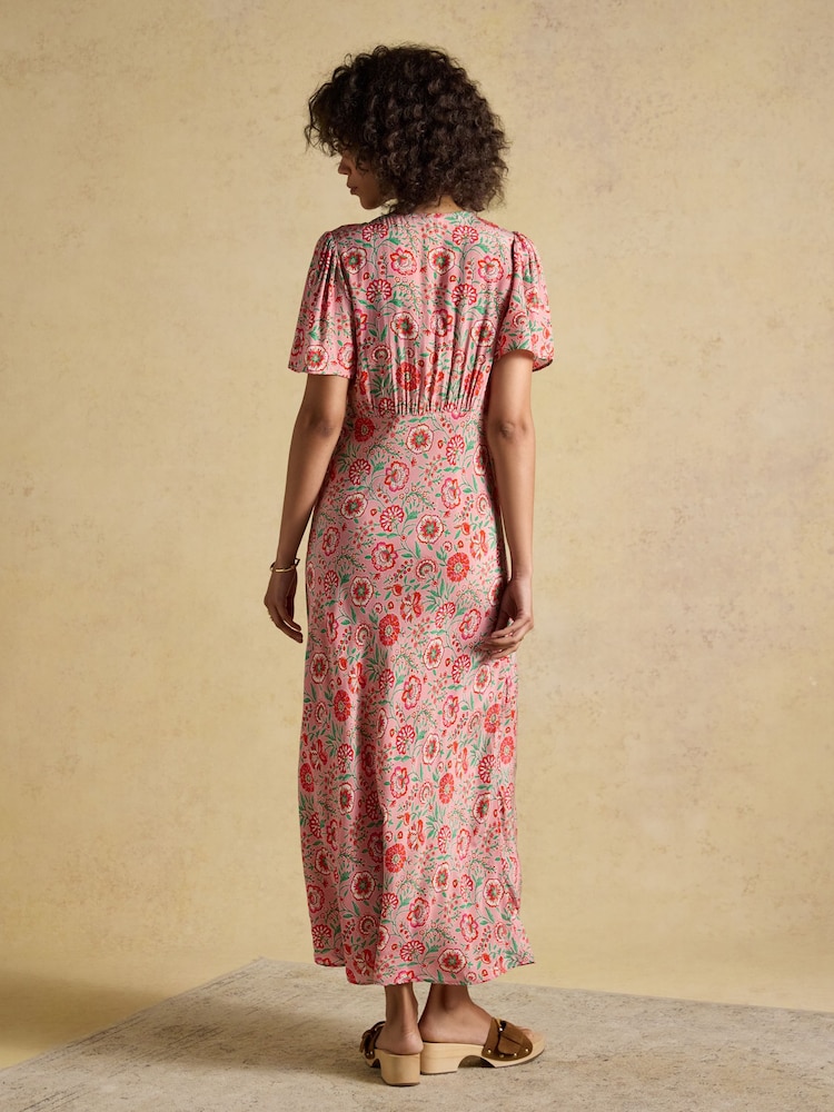 Joules Lainey Pink Floral Print Bias Cut Midi Dress - Image 2 of 8