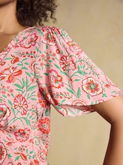 Joules Lainey Pink Floral Print Bias Cut Midi Dress - Image 4 of 8