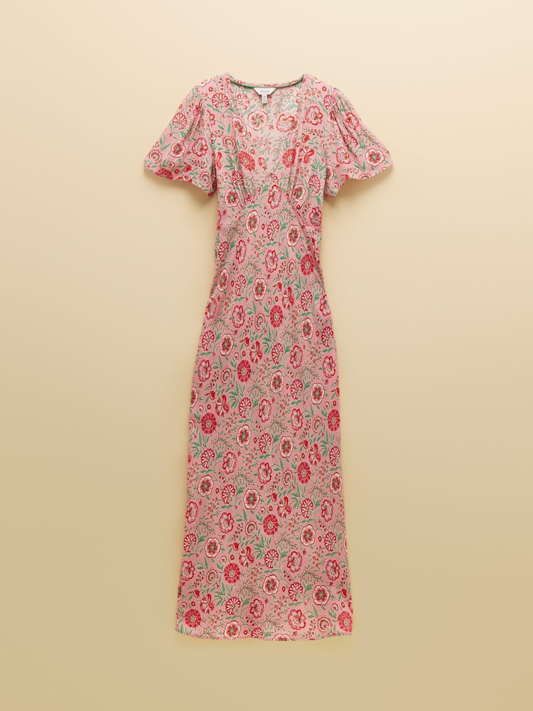 Joules Lainey Pink Floral Print Bias Cut Midi Dress - Image 8 of 8