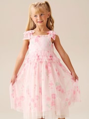 Angel & Rocket Pink Mae Floral Mesh Bow Strap Dress - Image 1 of 7