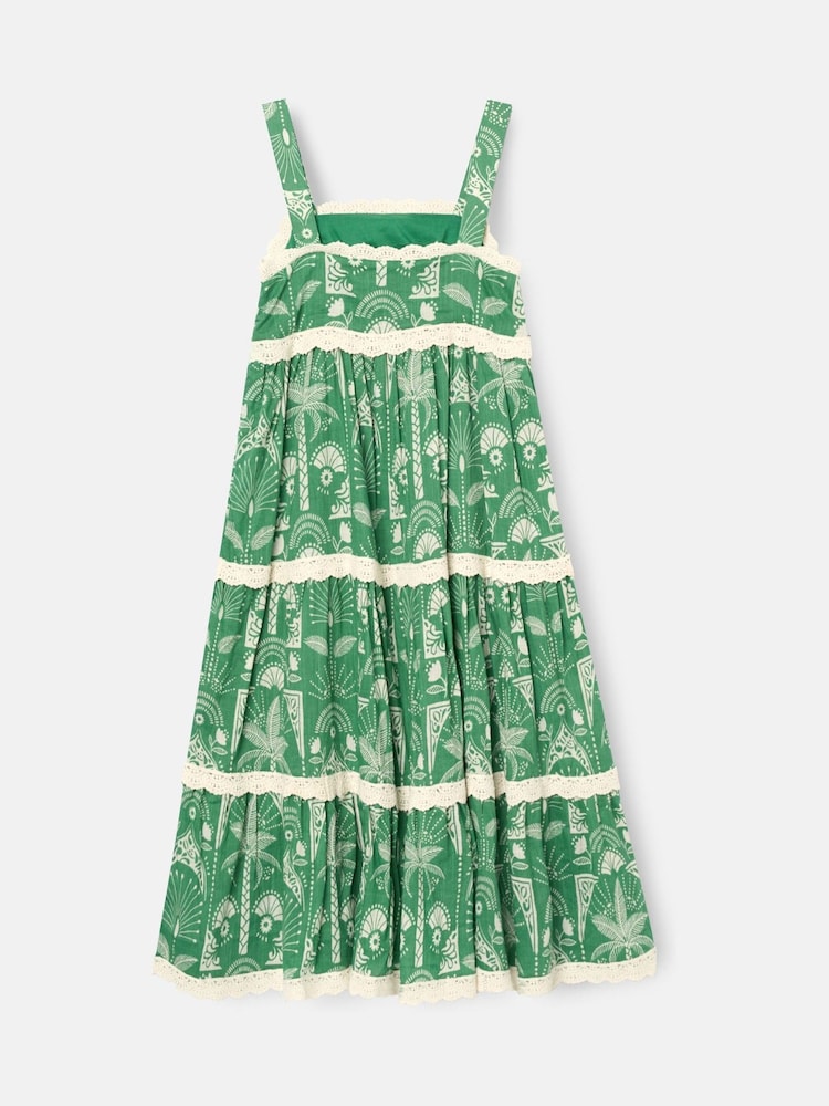 Buy Angel & Rocket Green Kinsley Palm Print Lace Trim Tiered Dress from  Next USA