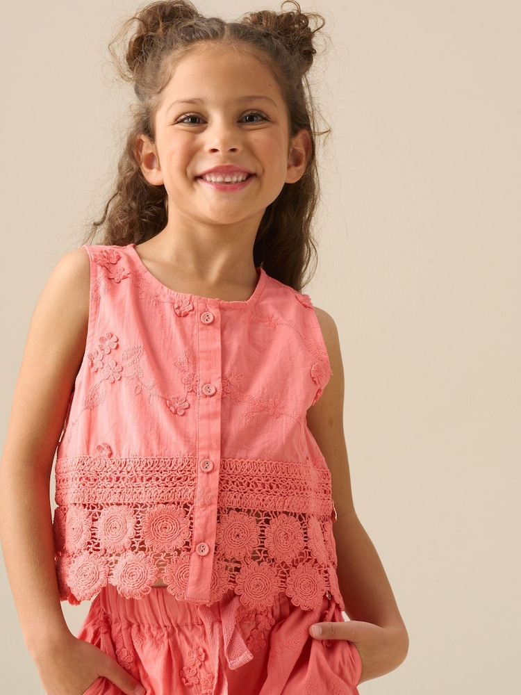 Angel & Rocket Pink Mila Crochet Hem Woven Top - Image 1 of 6