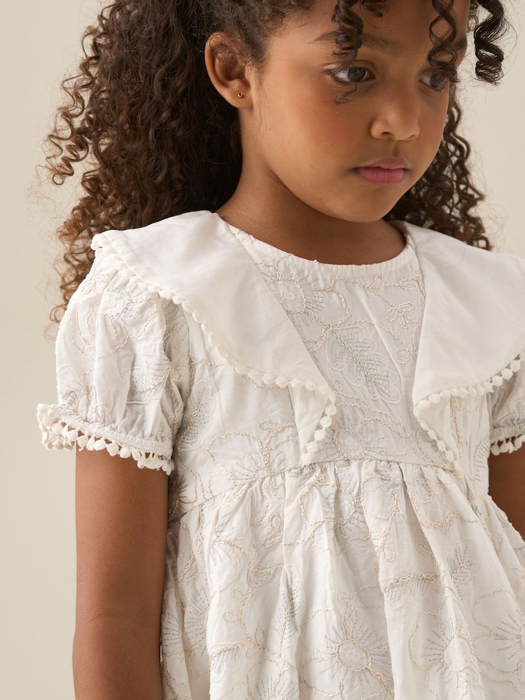 Angel & Rocket Natural Aurora Floral Embroidered Dress - Image 2 of 7 Angel & Rocket Natural Aurora Floral Embroidered Dress - Image 2 of 7