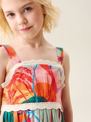 Angel & Rocket Pink Kinsley Palm Print Lace Trim Tiered Dress - Image 6 of 8