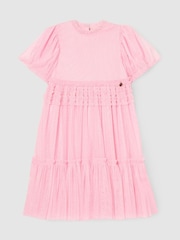 Angel & Rocket Pink Madison Puff Sleeve Ruffle Waist Mesh Dress - Image 5 of 7