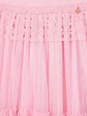 Angel & Rocket Pink Madison Puff Sleeve Ruffle Waist Mesh Dress - Image 7 of 7