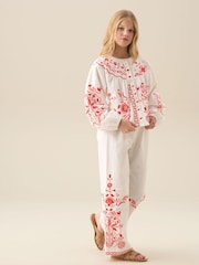 Angel & Rocket White Pippa Embroidered Tie Waist Trousers - Image 3 of 6