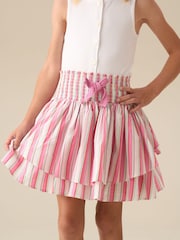 Angel & Rocket Pink Tammy Stripe Shirred Waist Mini Skirt - Image 1 of 6
