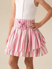 Angel & Rocket Pink Tammy Stripe Shirred Waist Mini Skirt - Image 3 of 6