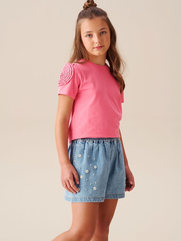 Angel & Rocket Pink Nila Flower Corsage T-Shirt - Image 2 of 7 Angel & Rocket Pink Nila Flower Corsage T-Shirt - Image 2 of 7