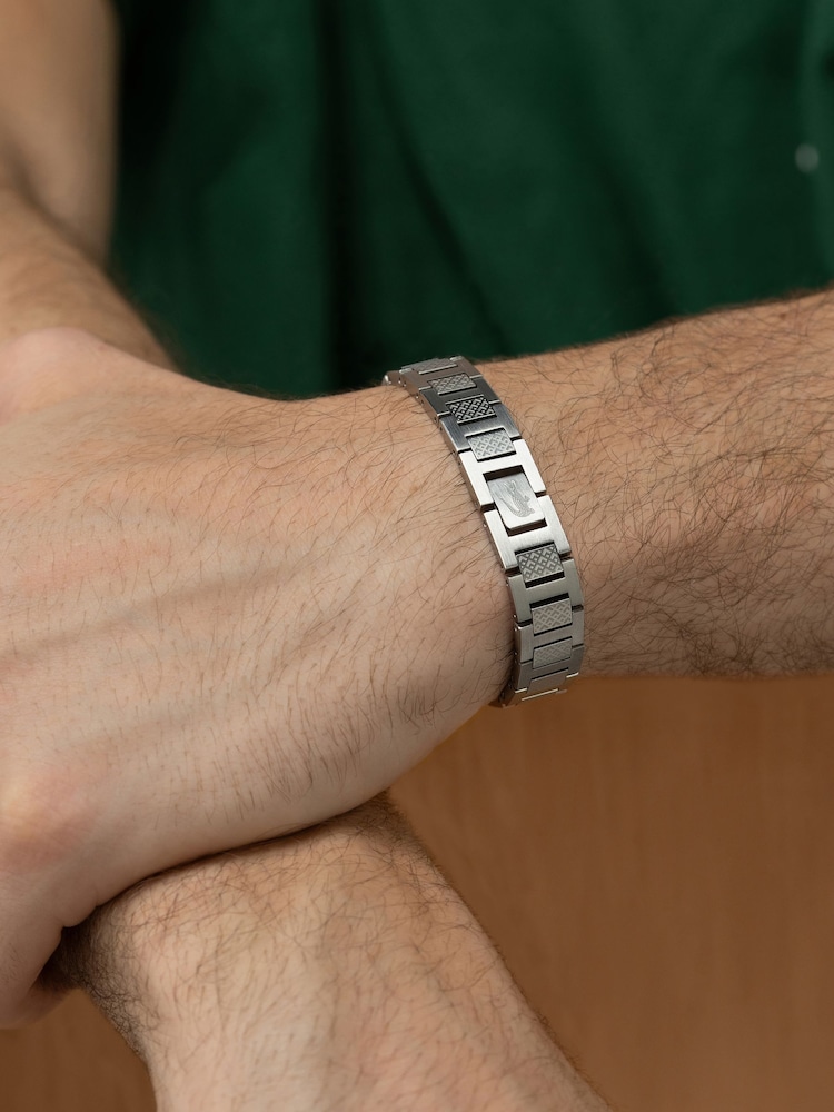 Lacoste Silver Tone Men's Stainless Steel Metropole Bracelet - Image 2 of 3 Lacoste Silver Tone Men's Stainless Steel Metropole Bracelet - Image 2 of 3