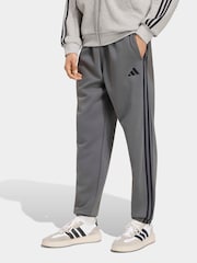 adidas Grey Essentials 3-Stripes Fleece Tapered Cuffed Pants - Image 1 of 6