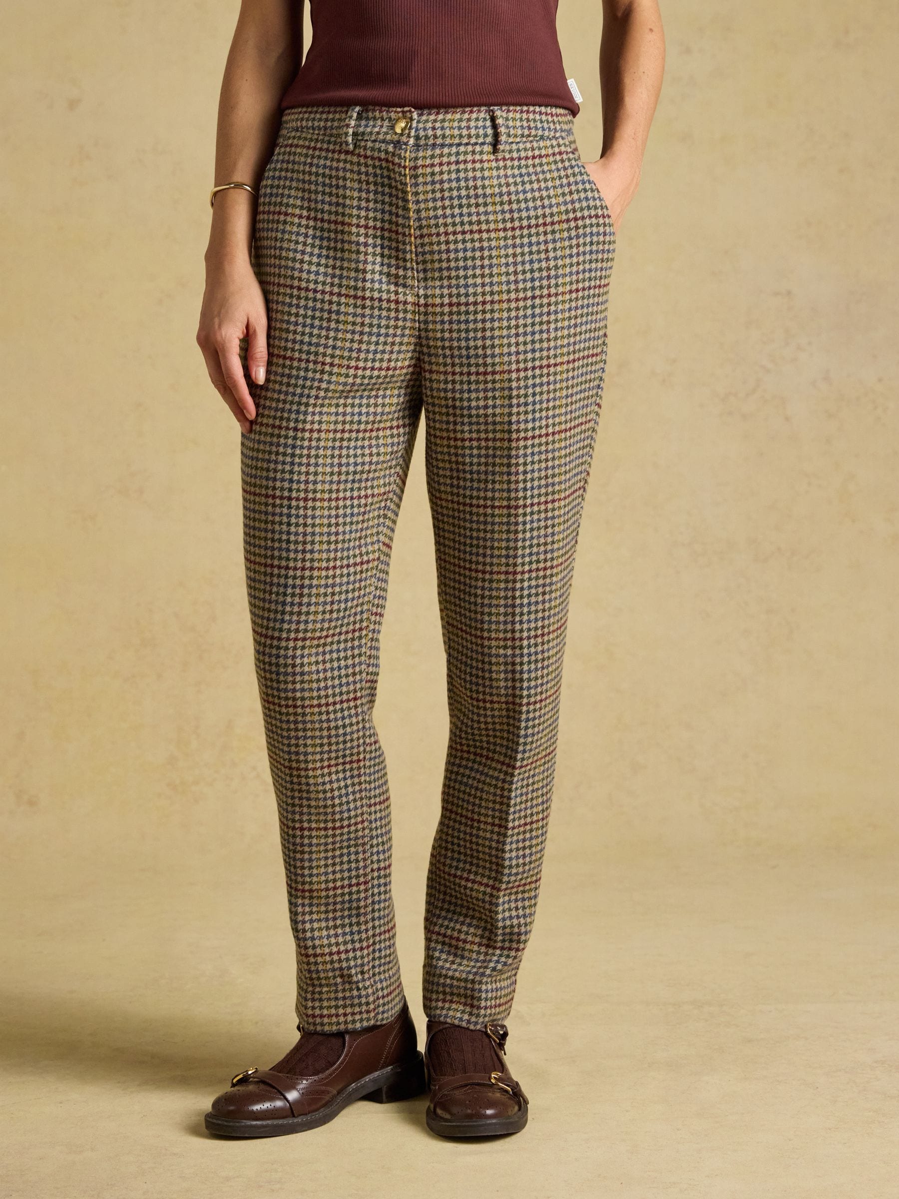 Joules Women's Brown Cora Trousers - Check - Size: Uk16 - Image 2