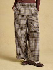 Joules Brown Check Pull On Wide Leg Cropped Trouser - Image 1 of 7