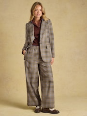 Joules Brown Check Pull On Wide Leg Cropped Trouser - Image 3 of 7