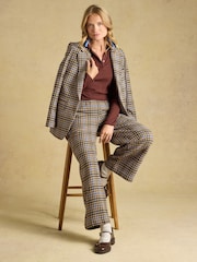 Joules Brown Check Pull On Wide Leg Cropped Trouser - Image 6 of 7