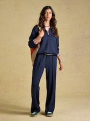 Joules Navy Super Soft Pull On Smart Wide Leg Joggers - Image 5 of 7