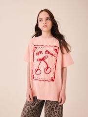Pink Cornelli Cherry Oversized Graphic T-Shirt (3-16yrs) - Image 1 of 8