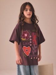 Chocolate Brown Embroidered Oversized T-Shirt (3-16yrs) - Image 2 of 4