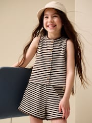 Chocolate Brown Stripe Textured Waffle Waistcoat Shorts Set (3-16yrs) - Image 1 of 4