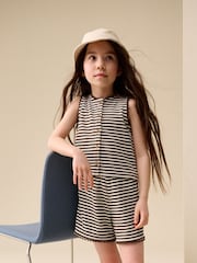 Chocolate Brown Stripe Textured Waffle Waistcoat Shorts Set (3-16yrs) - Image 2 of 4