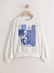 White/Blue Patchwork Graphic Embroidered Sweatshirt - Image 1 of 3