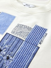 White/Blue Patchwork Graphic Embroidered Sweatshirt - Image 2 of 3