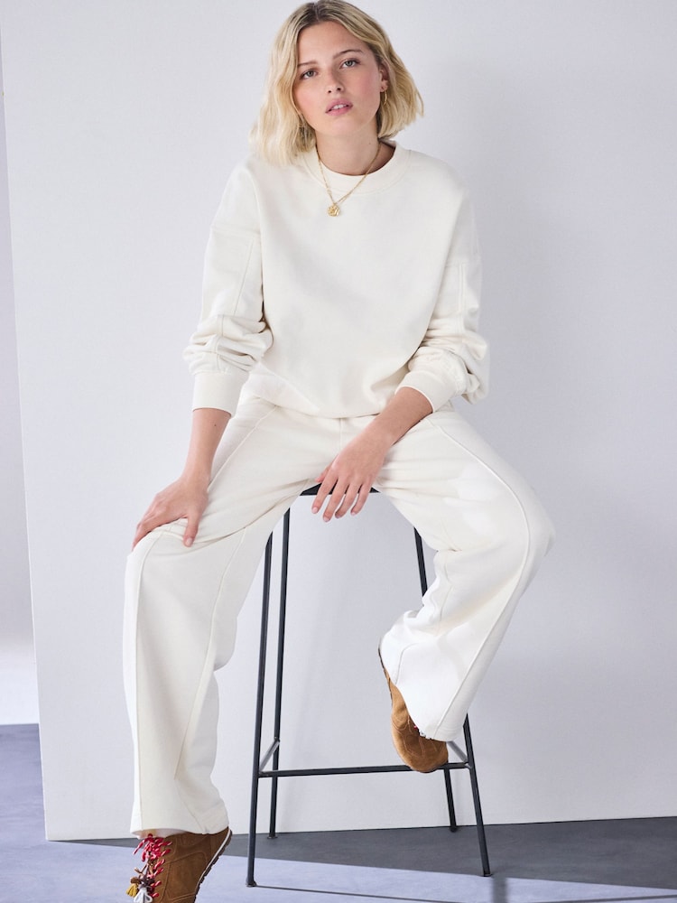 Ecru White Wide Leg Joggers - Image 1 of 8