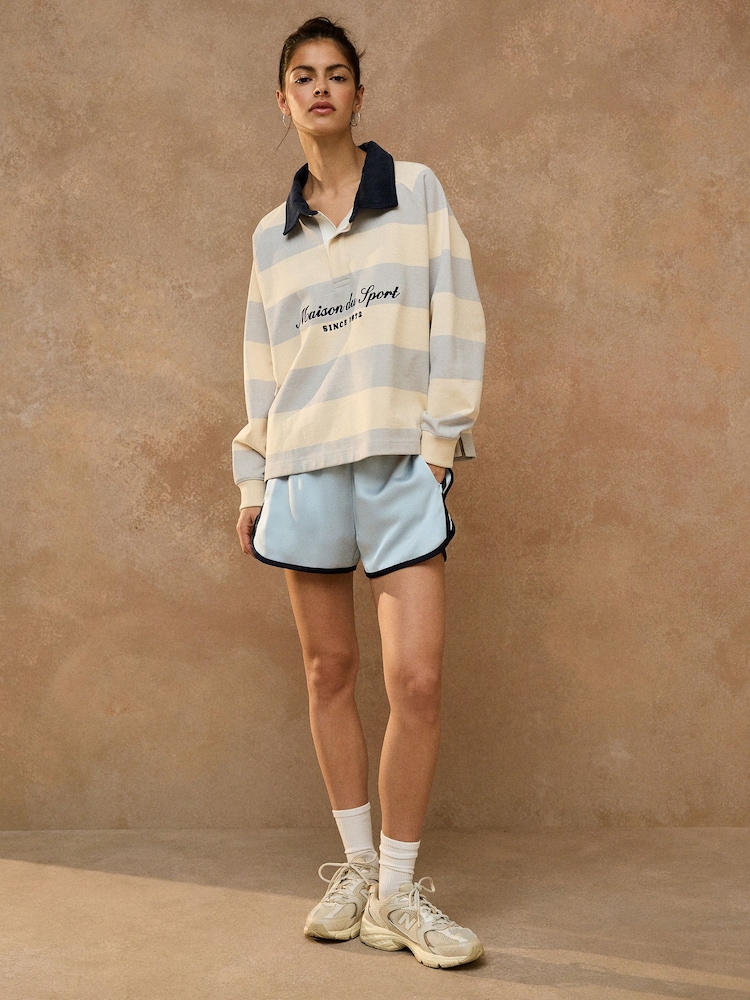 Grey/Cream Striped Long Sleeve Rugby Top - Image 2 of 5 Grey/Cream Striped Long Sleeve Rugby Top - Image 2 of 5