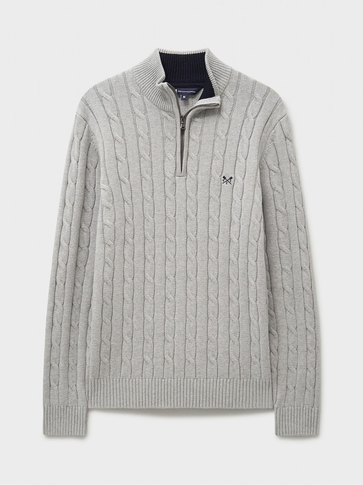 Crew Clothing Grey Oarsman Cable Half Zip Jumper - Image 4 of 4 Crew Clothing Grey Oarsman Cable Half Zip Jumper - Image 4 of 4